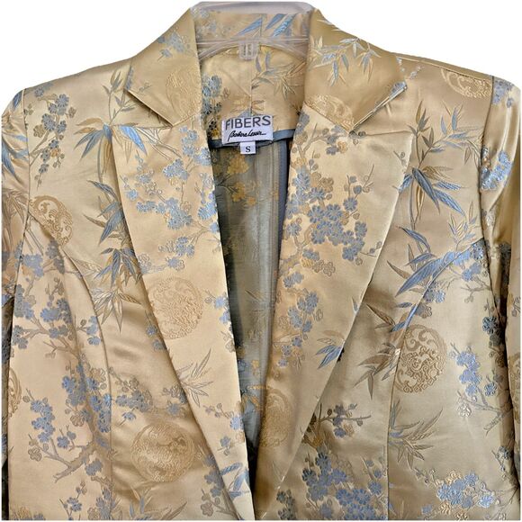 Barbara Lesser Fibers Silk Jacquard Blazer Womens Sz S VTG Gold Floral Elegant - Picture 6 of 14